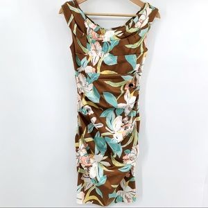 VA VA VOOM brown floral ruched pencil dress Medium